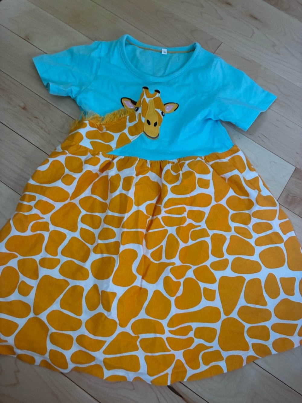 Turquoise & Yellow Giraffe Print Girls Dress